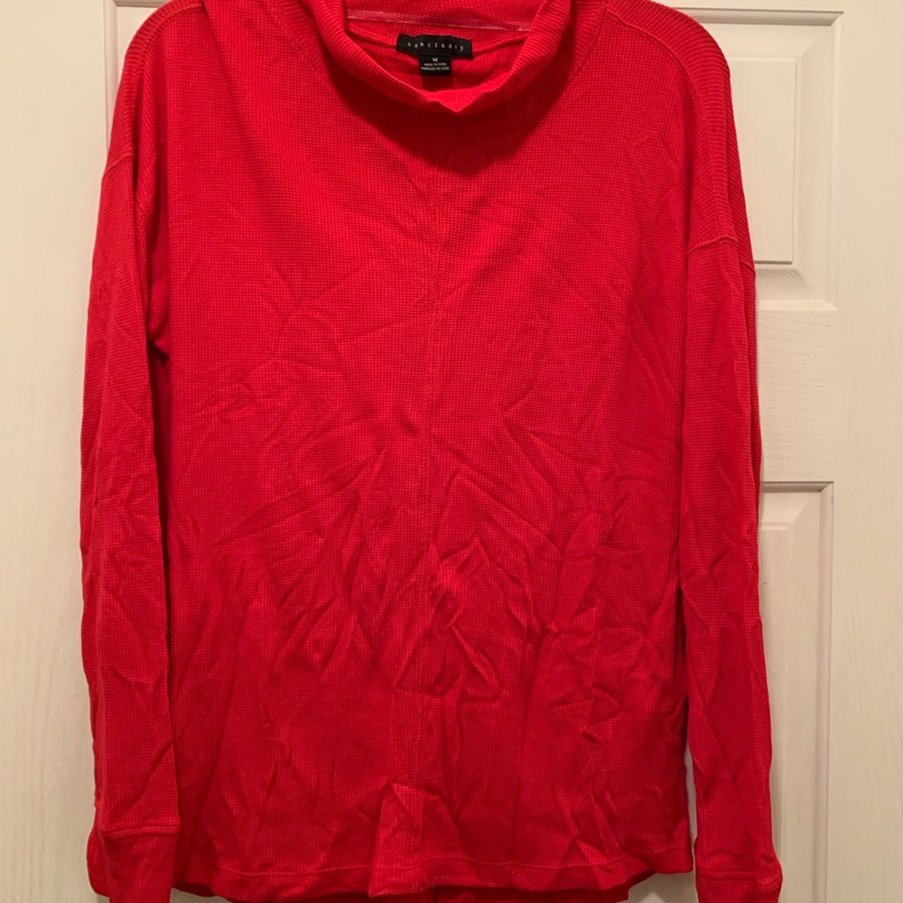 Red waffle knit sweater